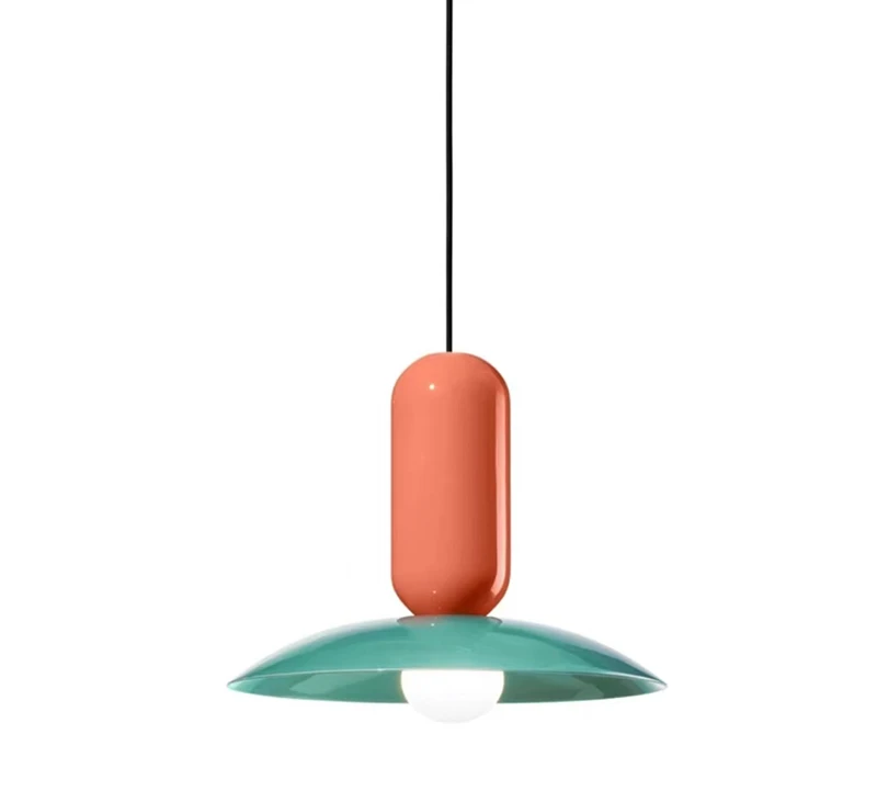 Colorful Modern Pendant Light, Pink & Green Metal Hanging Lamp for Kitchen Island Bedroom Decor