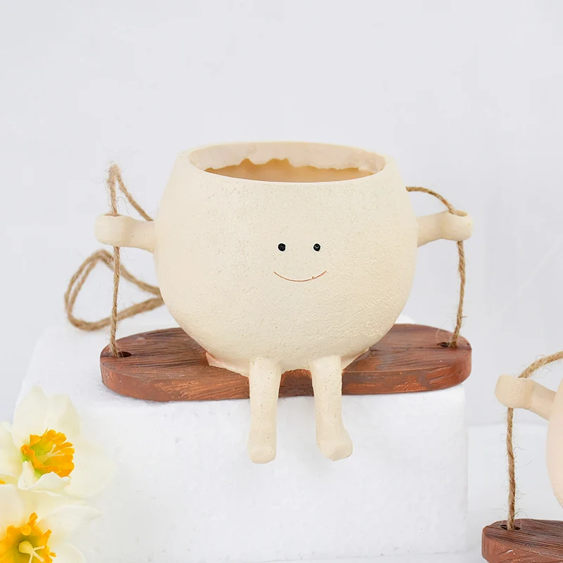 Lovely Swing Face Planter Pot Plant Hanger Basket Succulent Flower Pot for Home Indoor Outdoor Garden Wall Hanging Planter Decor