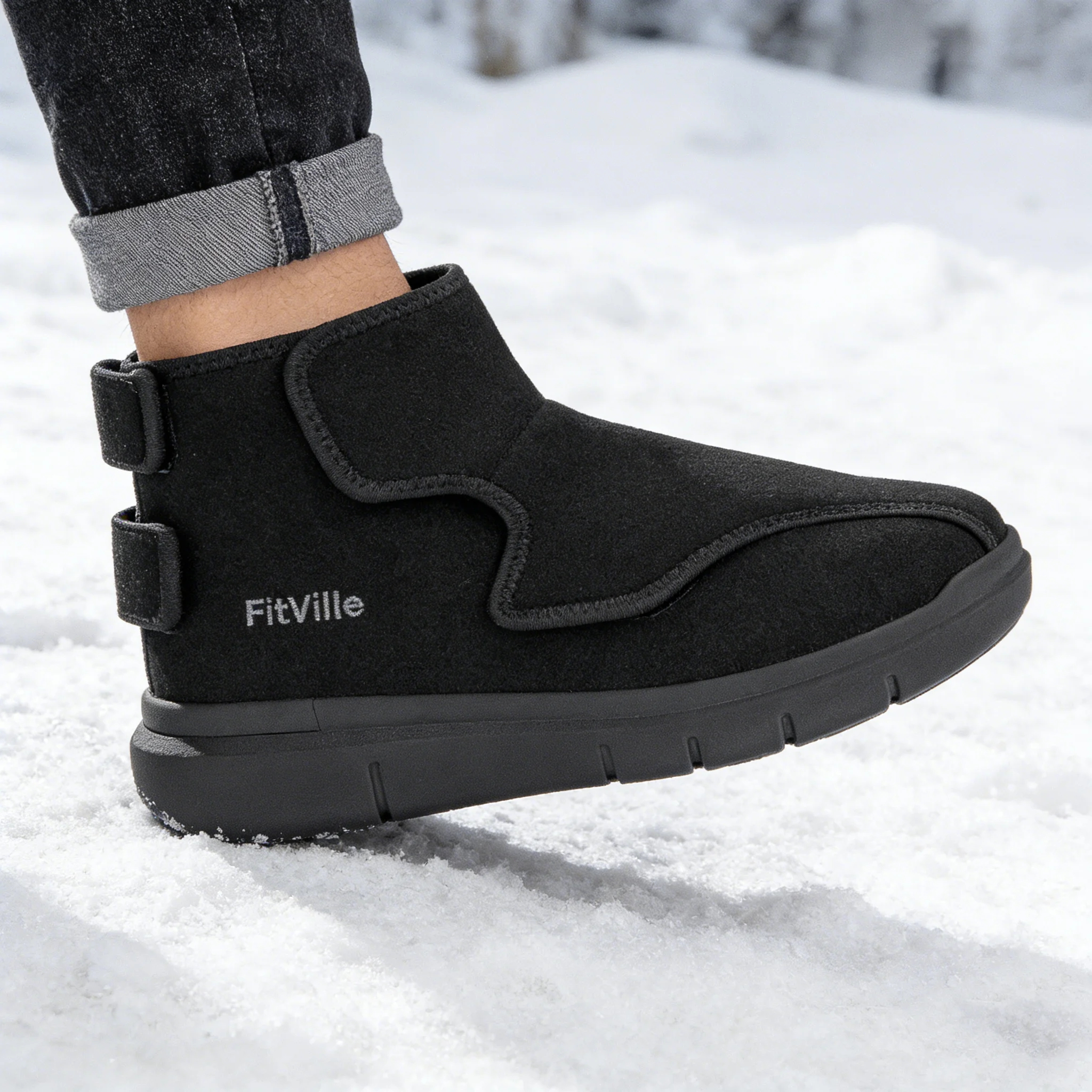 

Fittington Diabetic Boots For Man Fully Adjustable Straps Snow Boots Extra Wide Neuropathy With Warm Fur Lining Non-Slip Shoe