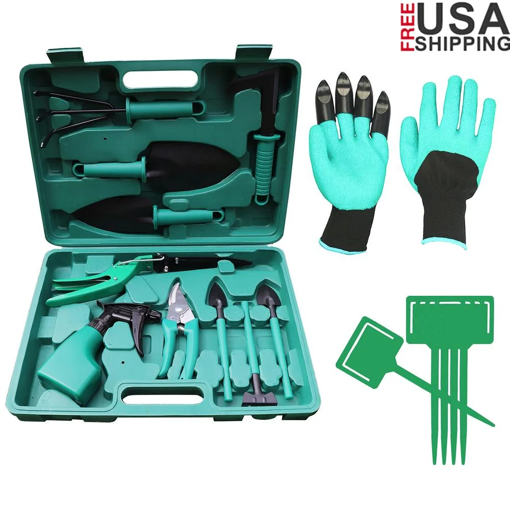 Budvibe 10 PCS Garden Tools Set Kids Women Men with Scissor with Organizer Case Green Heavy Duty Gardening Tools Indoor Outdoor