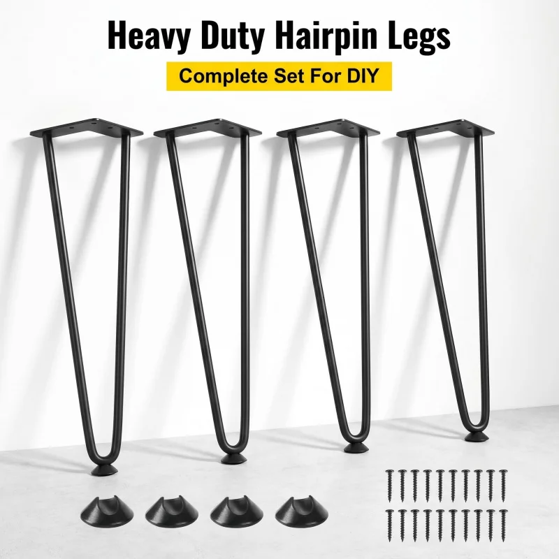 

4-piece hairpin legs, heavy metal legs, used for DIY benches, tables, chairs and dining tables with rubber floor protection pads