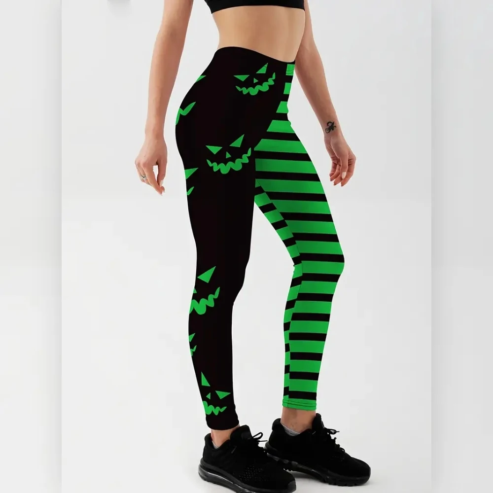 Halloween Pumpkin /& Striped print tight fit Hip Lift women's casual leggings with a festive vibe