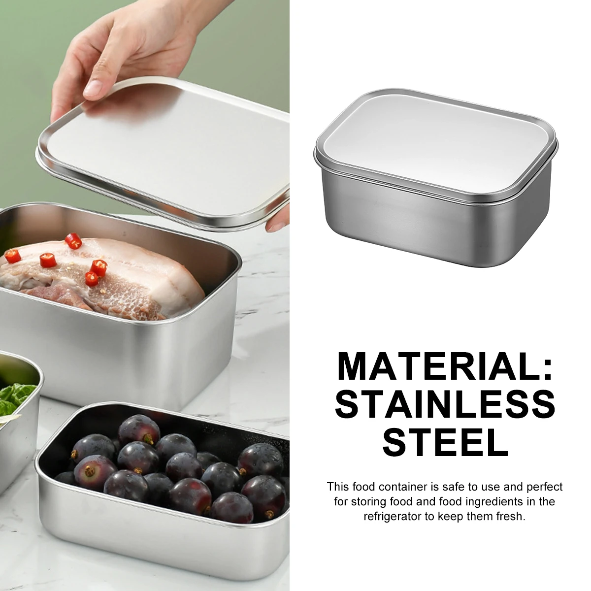 

Stainless Steel Food Containers Preservation Box Office Lunch Bento Refrigerated Storage Container Compact Durability
