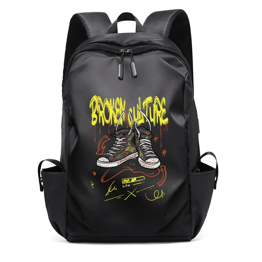 Street Funny Shoes Pattern Printed Men Laptop Large Capacity Backpacks Black High School Bags Teen College Girl Boy Backpack USB