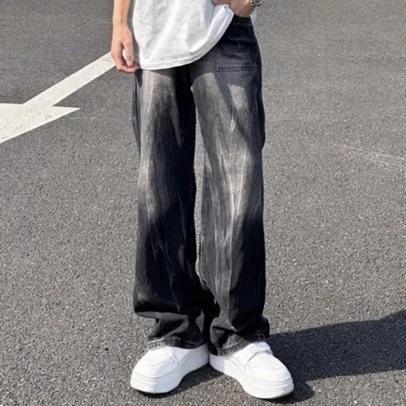 

Мужские джинсы в американском ретро-стиле: модные, широкие, свободного кроя, с эффектом драпировки, прямые, длинные брюки в уличном стиле