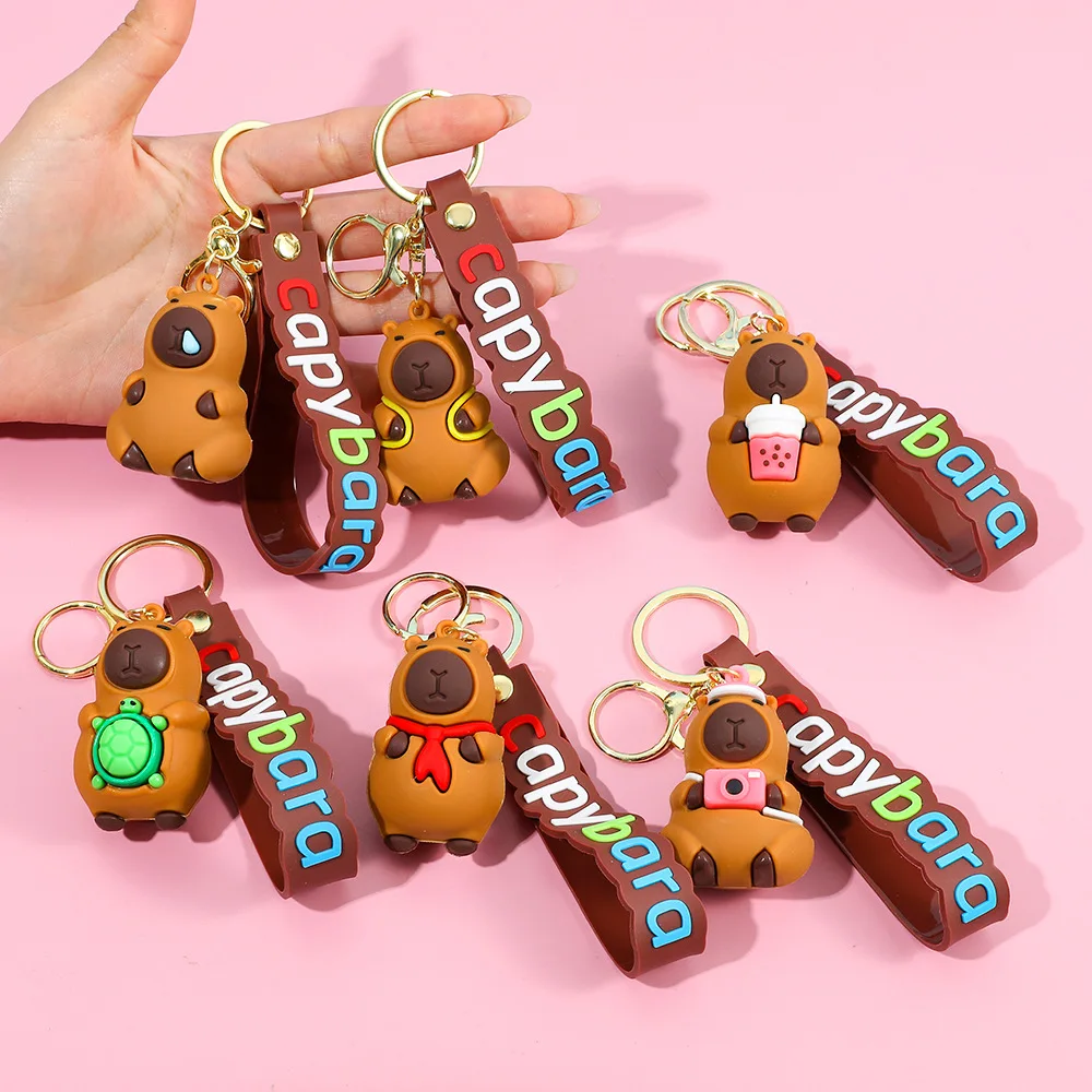 MINISO Cute Cartoon Capybara Pendant Keychain Toy Doll Bag Hanging Ornaments Lovely Kapila Pelican Crocodile Animal Keyrings