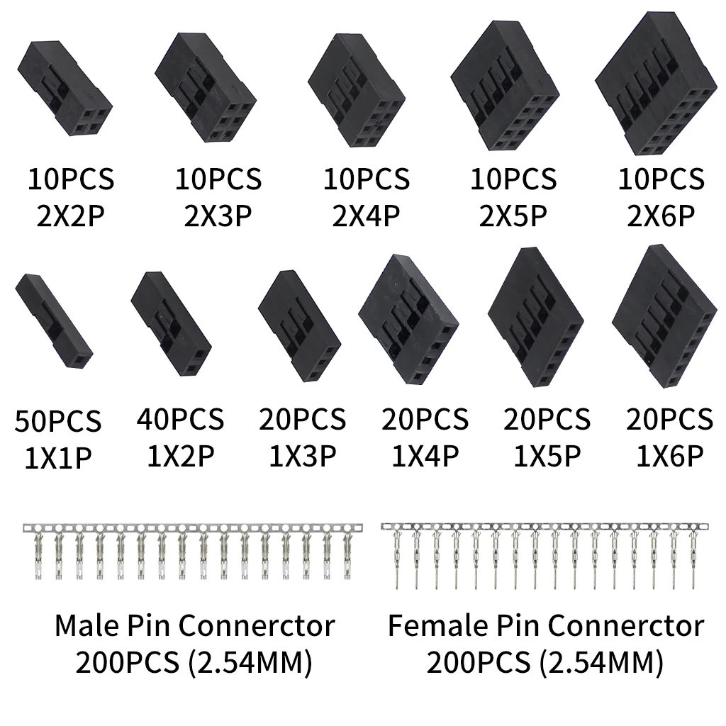 620pcs Dupont Connector 2.54mm, Dupont Cable Jumper Wire Pin Header Housing Kit, Male Crimp Pins+Female Pin Terminal Connector