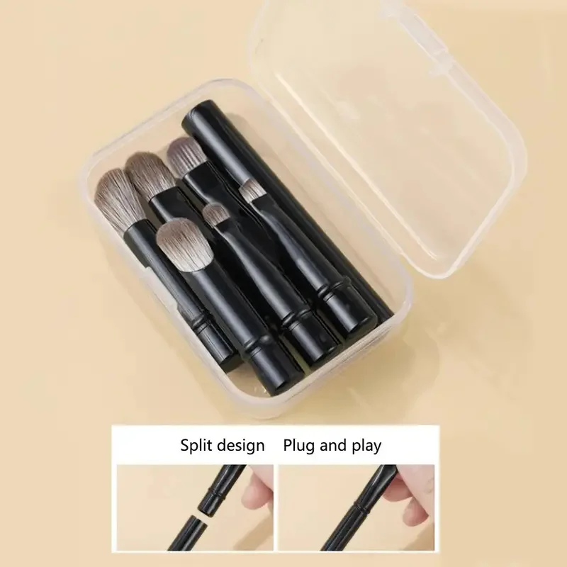 6Pcs Mini Travel Makeup Brushes Set Detachable Travel Contour Concealer Brush Set Eyeshadow Brush Face Cosmetic Tools with Box