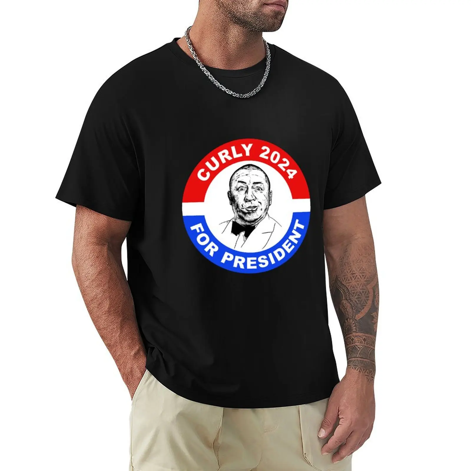 Curly 2024 For President T-Shirt t shirt for man 100 percent cotton T-Shirt