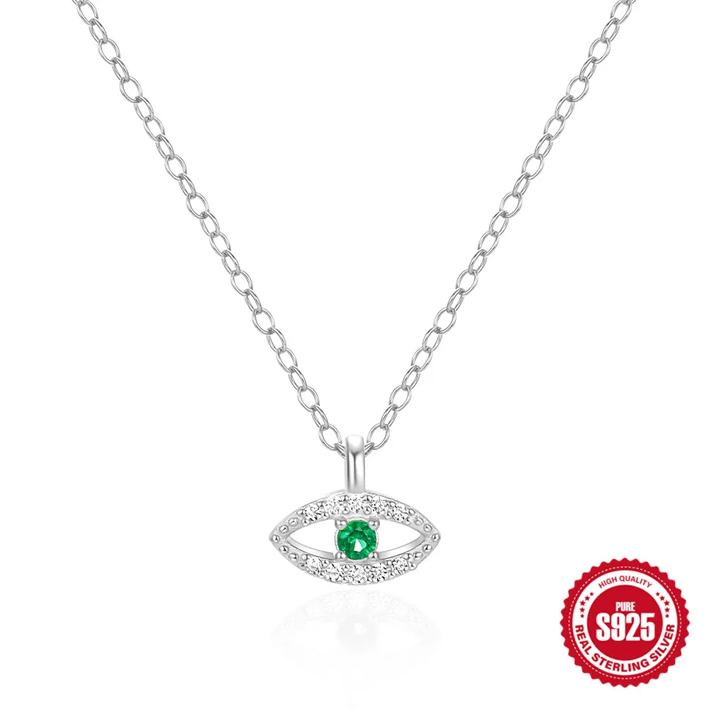 CANNER 925 Sterling Silver Green Eye Zircon Pendant Necklaces Chain Clavicle for Women Fine Wedding Jewelry Gift Collares Choker