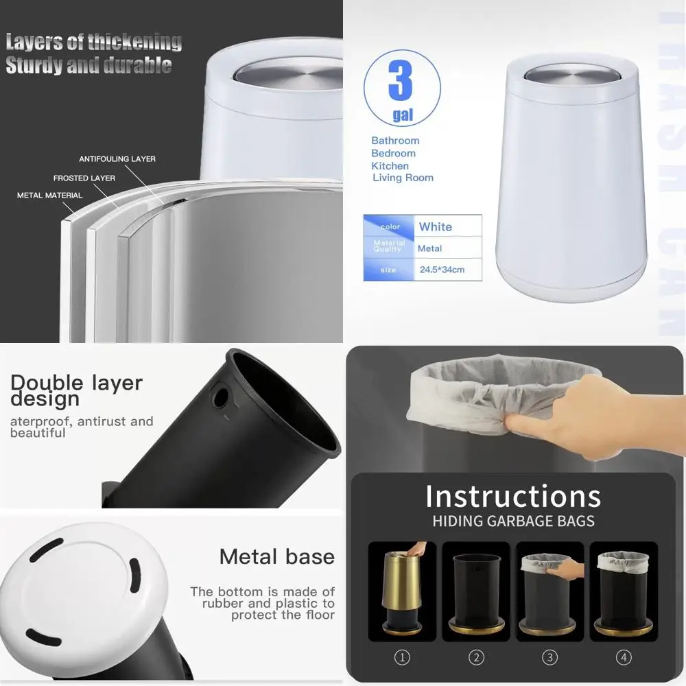 

Мусорный бак из матовой нержавеющей стали на 10 л с откидной крышкой, подходит для кухни, гостиной и спальни