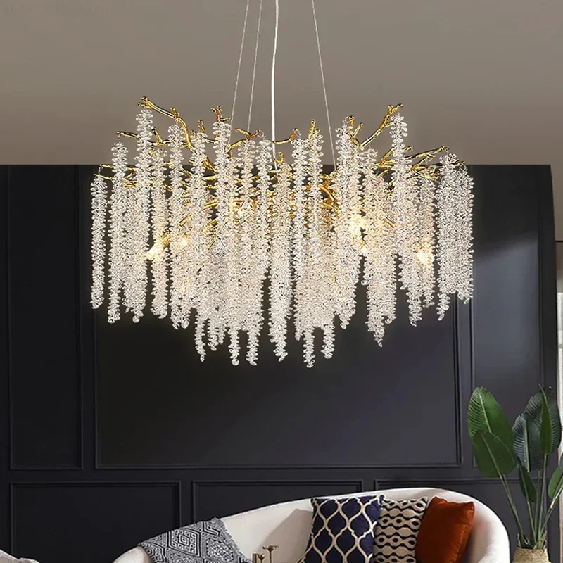 Golden branch-shaped LED ring chandelier living room modern luxury home interior bedroom dining room ceiling crystal chandelier