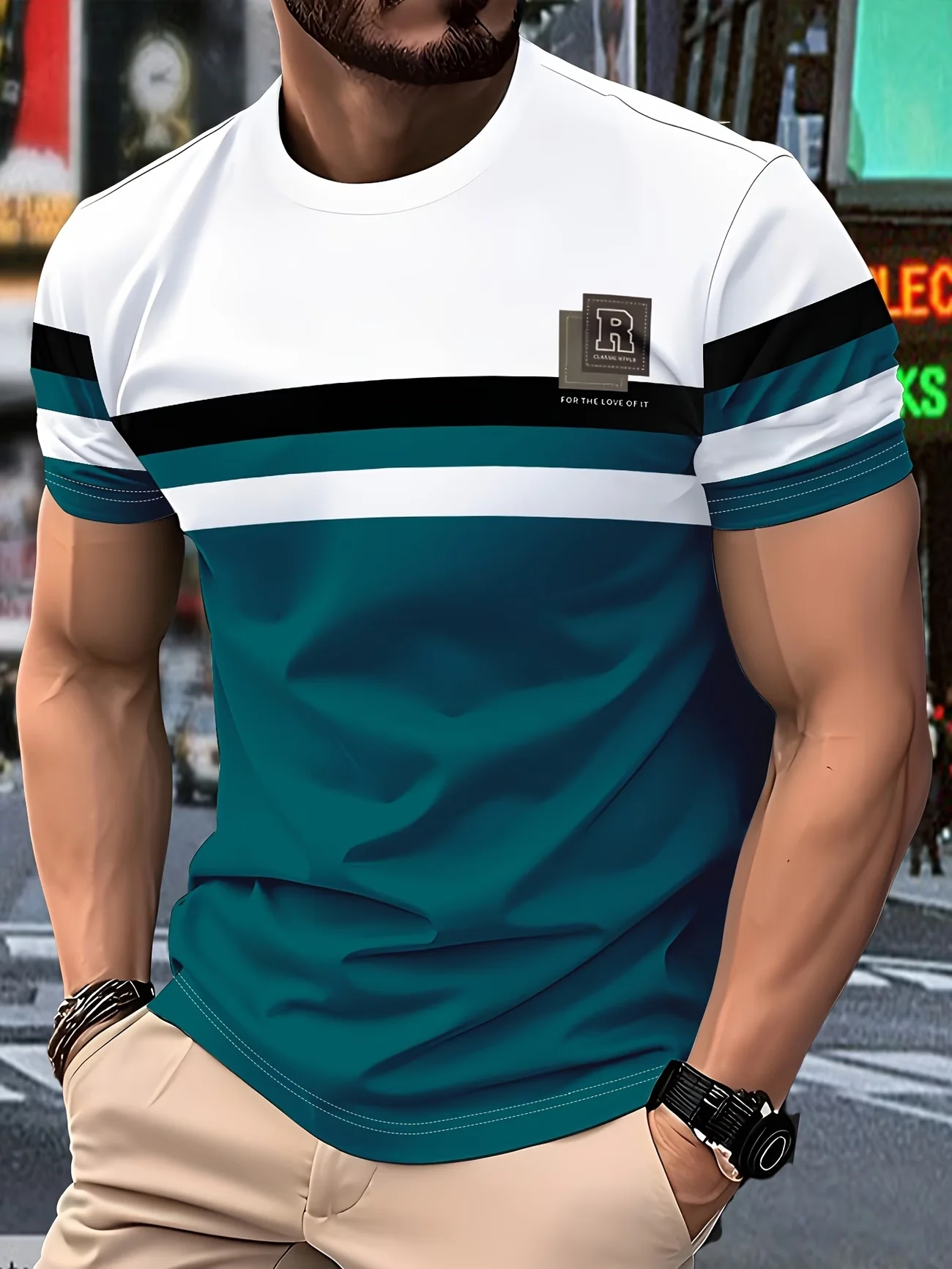 Men Crew Neck Short Sleeve T-Shirt Color Block Vertical Stripe  Print Casual Daily