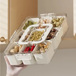 Snackle Box Container with Lid Handle Divided Clear Snack Box Serving Tray Refrigerator Organizers and Storage for Fruit Veggie