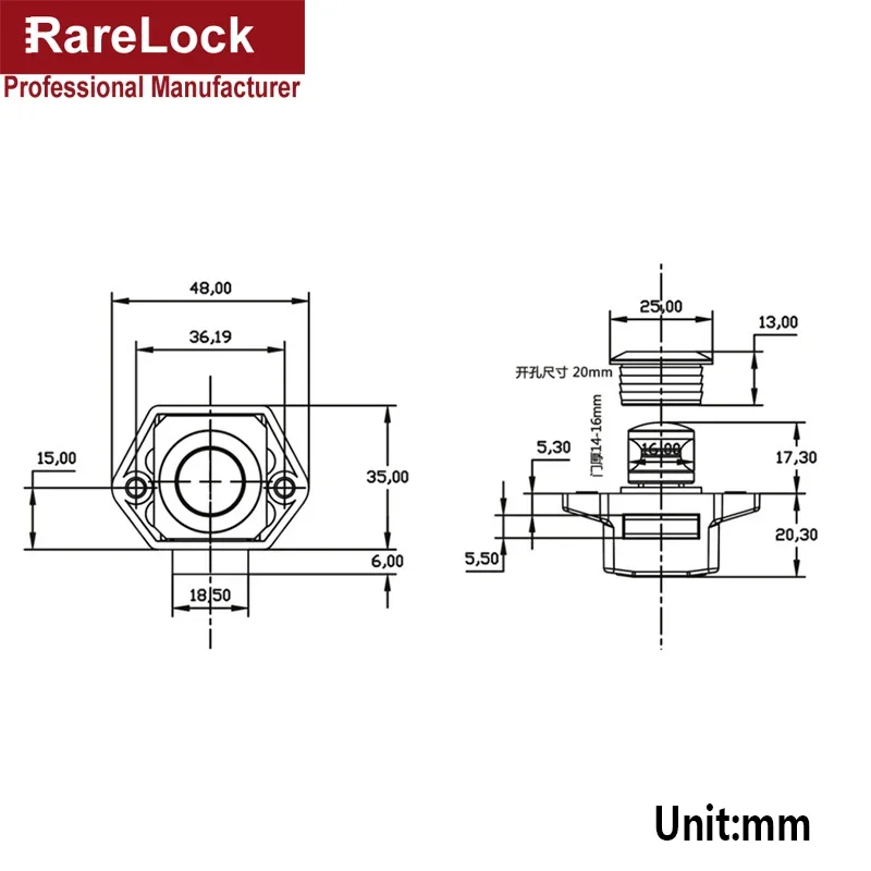 مقبض دفع صغير بلاستيكي قفل قطر 20 مللي متر RV/قافلة/قارب/محرك منزلي/خزانة Rarelock ZS01 G