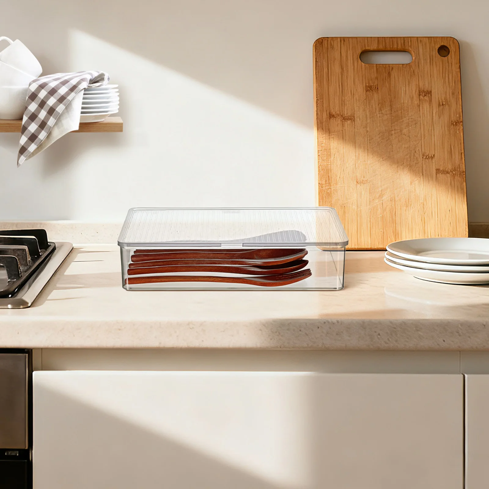 

Stackable Cutlery Organizer Clear Lid Silverware Storage Box Kitchen Utensil Holder Countertop Dining Table Supply Storage