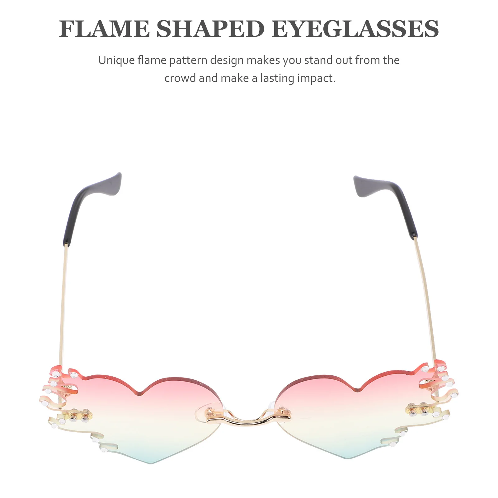 1 stks 1 paar Liefde Vlam Zonnebril Frameloze Mode Brillen Voor Party Festival Strand Carnaval Kostuum Rekwisieten Vlamvormige Shades
