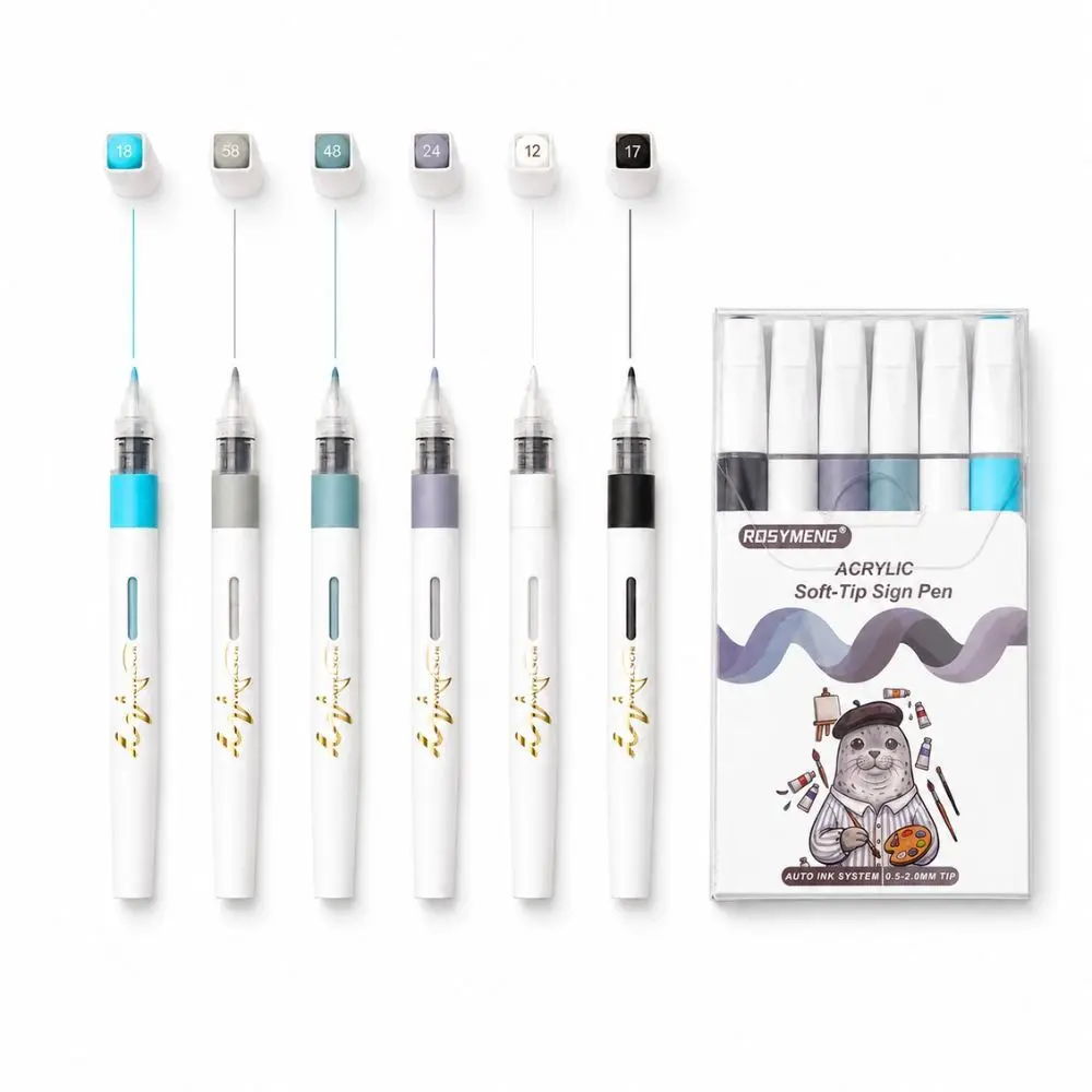 48/60Pcs 6 Colors Watercolor Markers Direct Liquid Soft Tip Brush Pen Set Brush Pen Design Highlighter Function