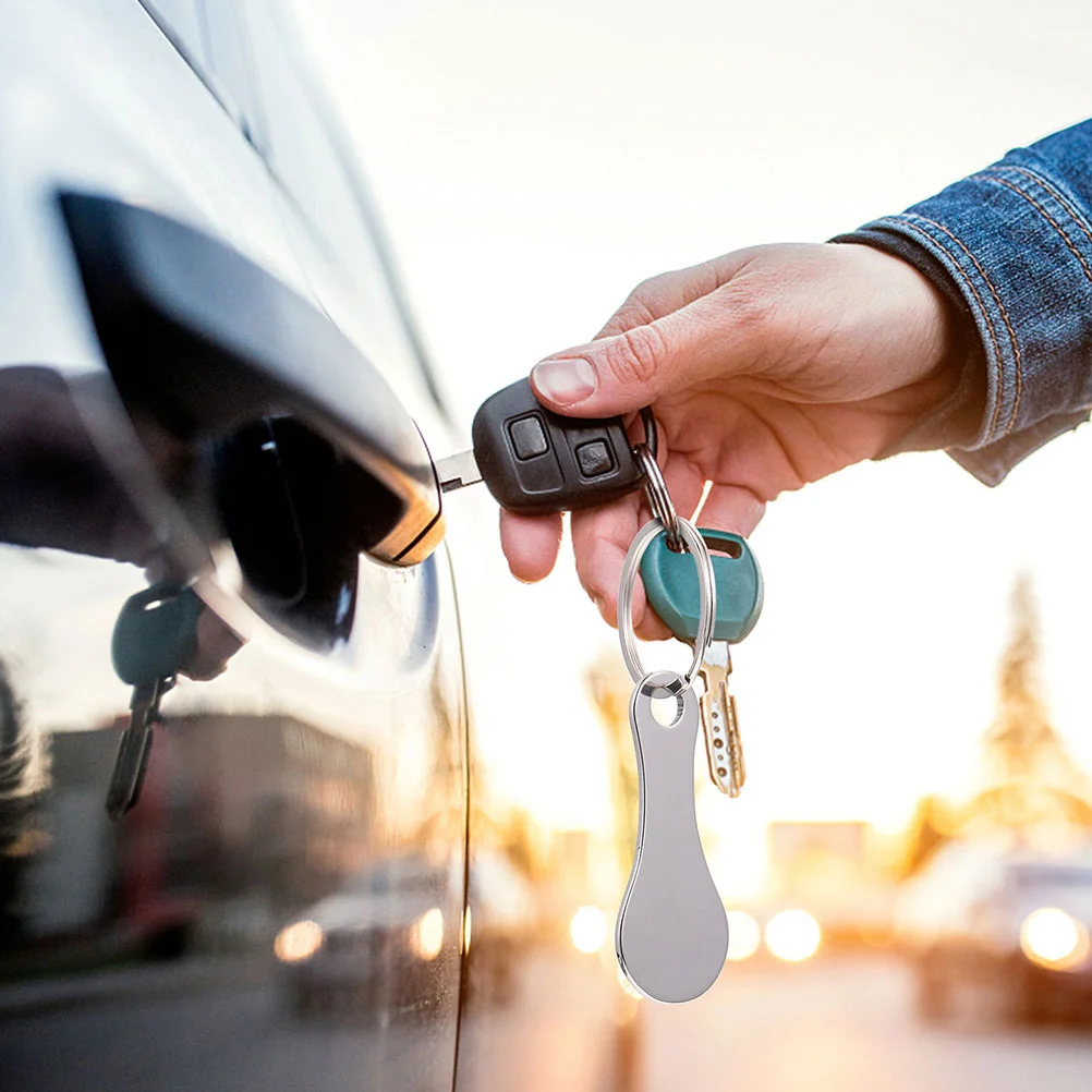 Go Cart Token Coin Holder Keychain Insert Shopping Supply Portable Trolley Remover Silver