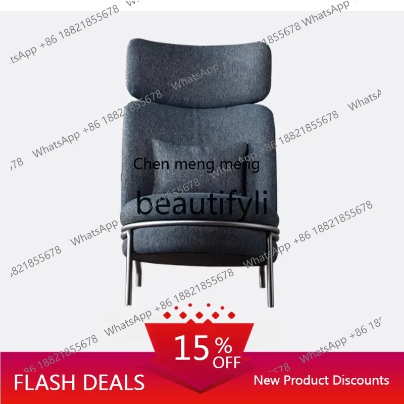 

11Italian minimalist leather cloth living room single casual sofa chair, modern simple boss chair