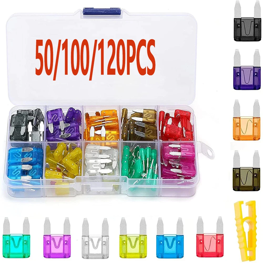 50/100/120 pièces fusibles à lame moyenne pour camion de voiture 2A-40A10 Types assortiment de fusibles de voiture fusible de Circuit de moto mixte avec boîte