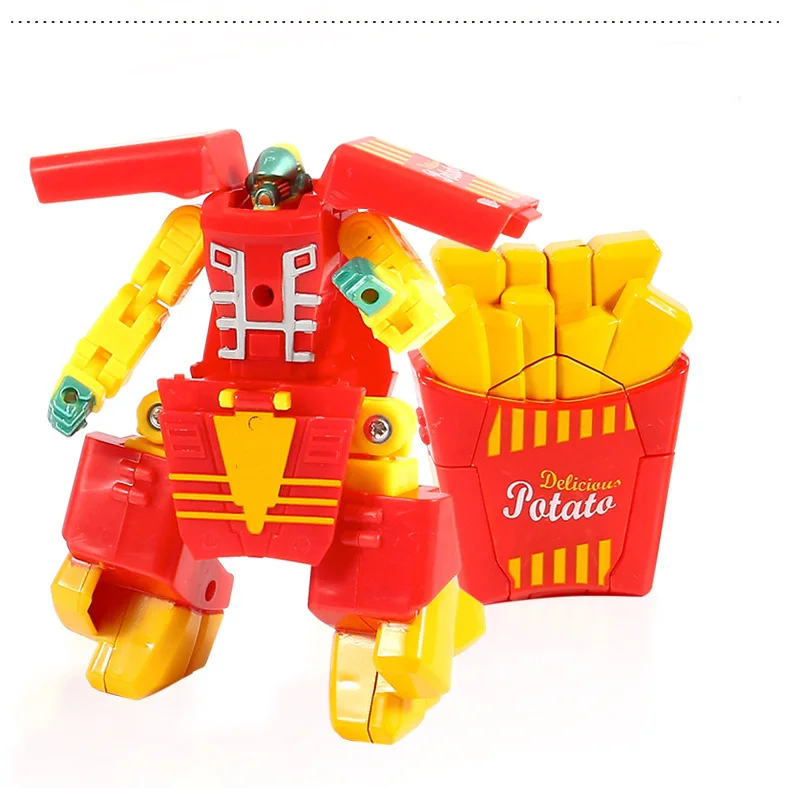 Food Tranform Robot Suit Burgur French Fries Cake Model Toy Manual Education Toy for Childern Action Figure Ornament Kids Gift