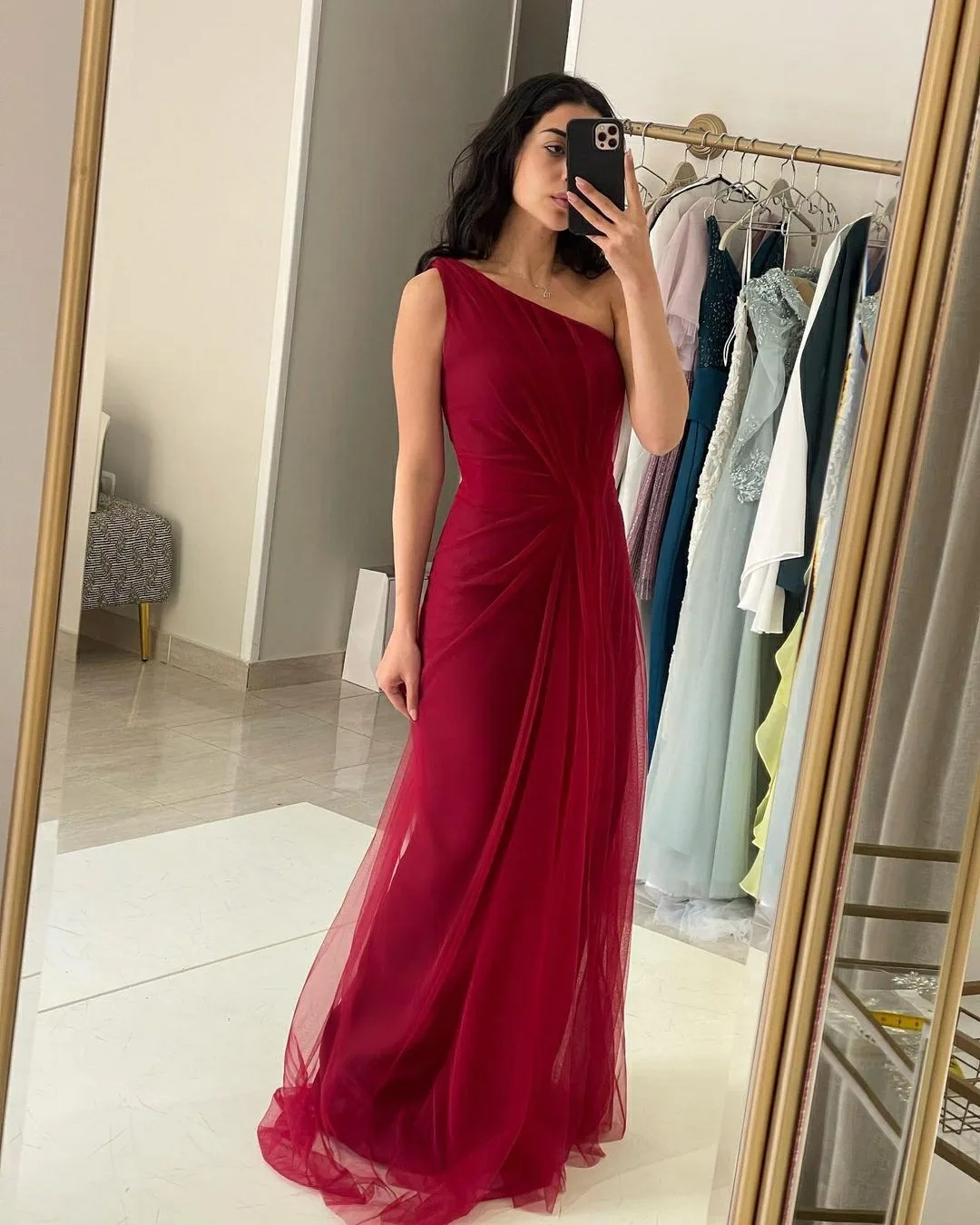 Msikoods-vestidos de graduación de un hombro, vestido de fiesta con pliegues rojos, vestido elegante de cumpleaños para mujer, ocasiones especiales personalizadas