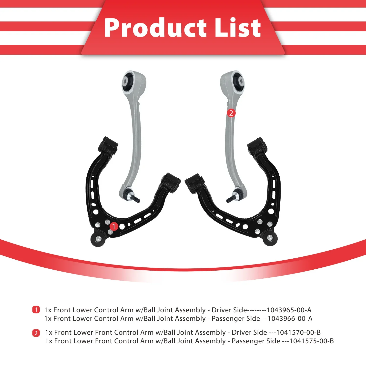 TOPICKSAP 4Pcs Front Upper Lower Control Arm w/Ball Joint for Tesla Model S 2012-2023 Model X 2016-23 1043965-00-A 1041570-00-B