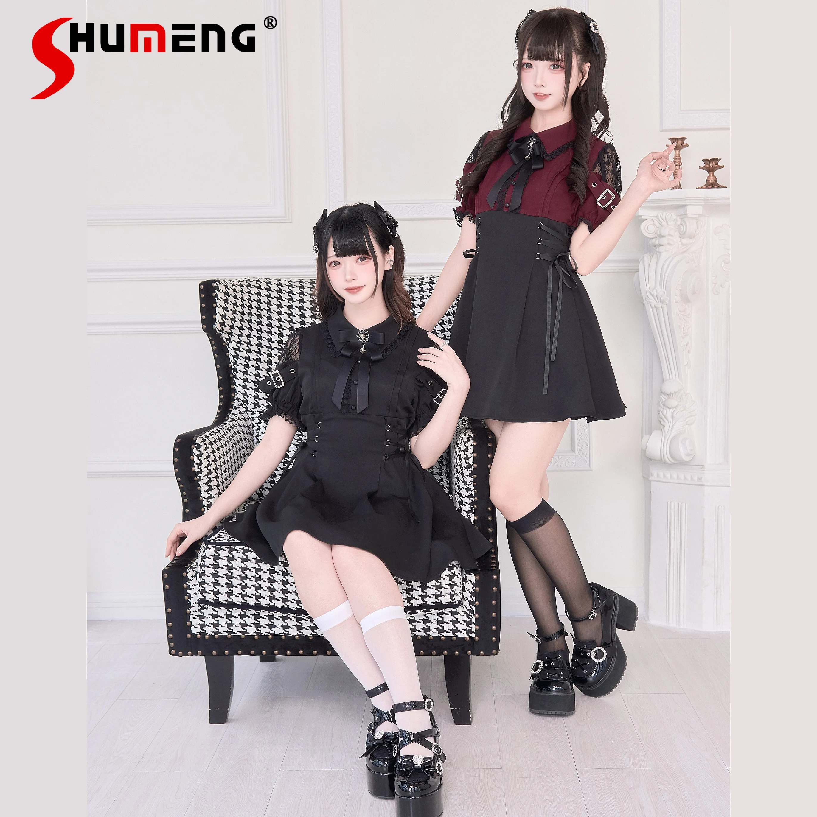 

Subculture Y2k Fake Two-piece Dress Original Japanese New Mine Mass-produced Lolita Short Dresses Sweet Girl's Cute Bow Dress