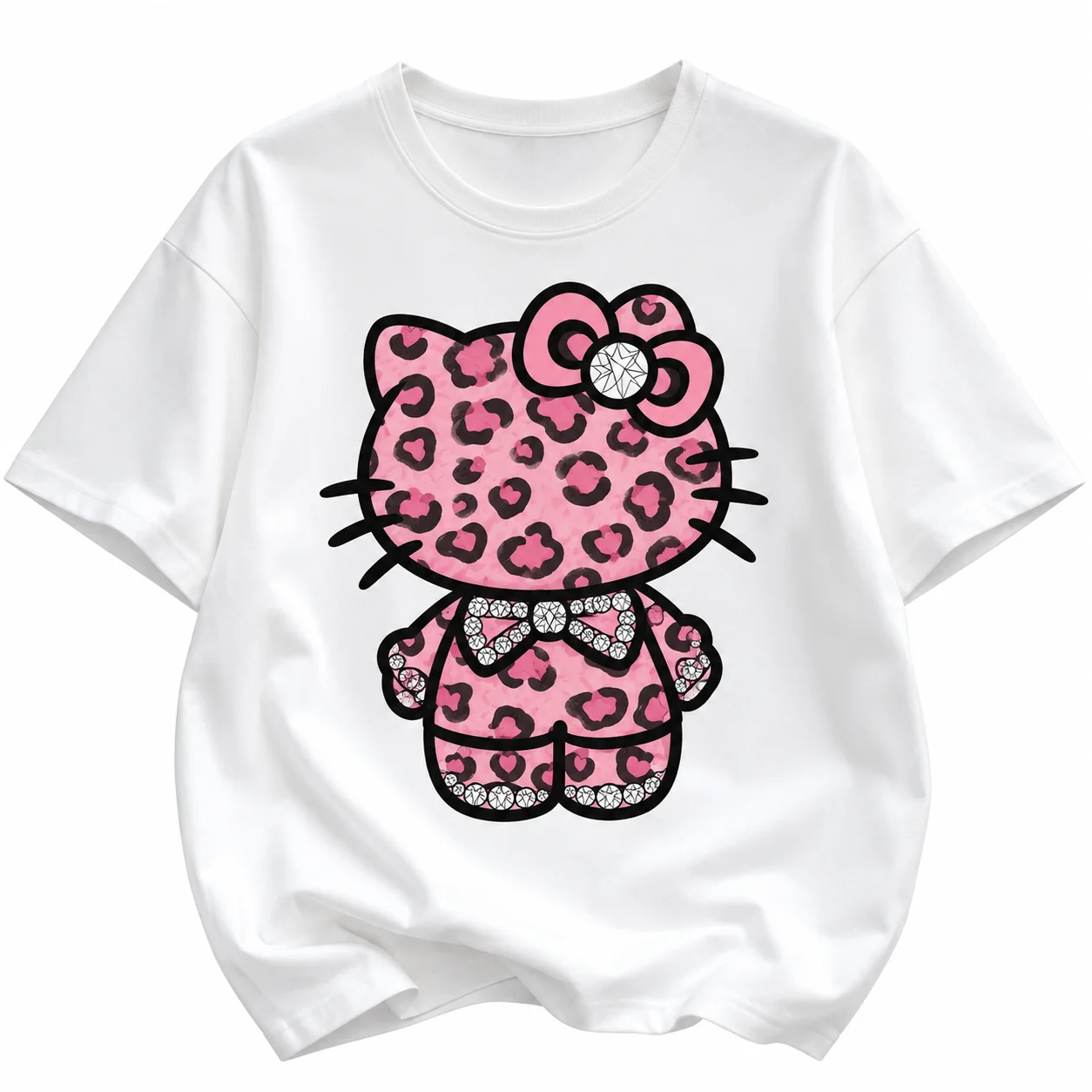 Cute Hello Kitty Graphic Cotton Y2K T Shirt Kids Adults Boys Girls Casual Streetwear Soft Comfortable Everyday Wear Top
