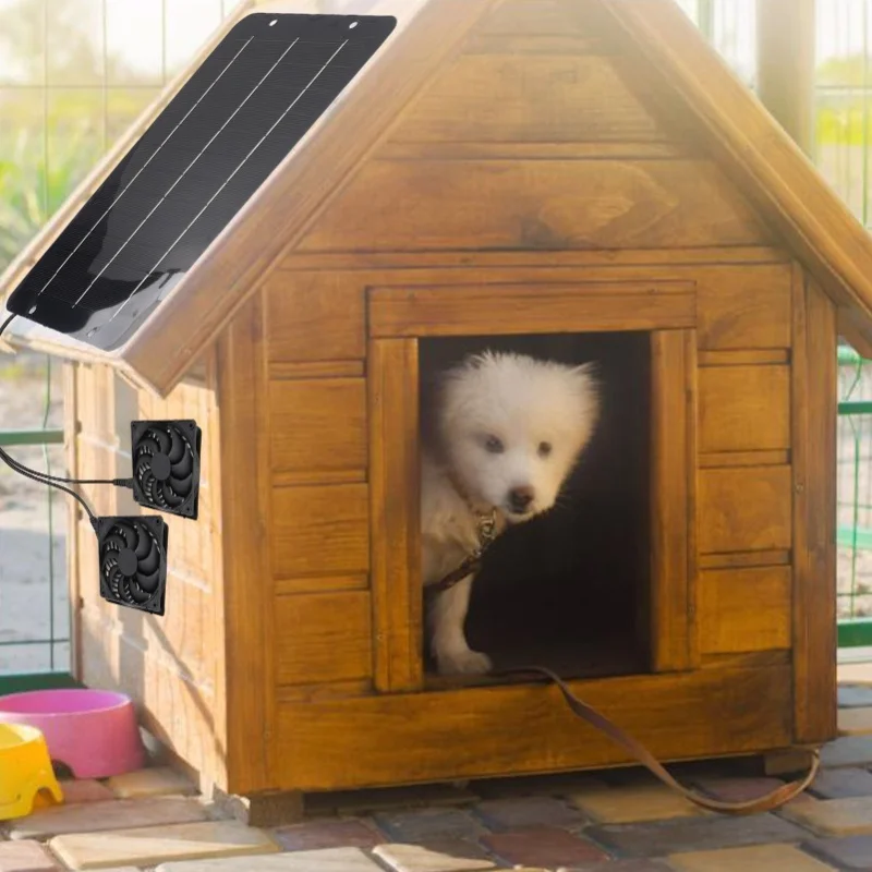 

Комплект вентилятора на солнечной энергии 50 Вт для собачьей будки, водонепроницаемый IPX7, 4000 об/мин, экологичная система охлаждения на солнечной энергии