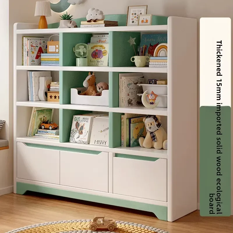 Solid Wood Bookshelf for Kids Students Floor Standing Storage Shelf for Classroom Home Wall Mounted Locker Organizer