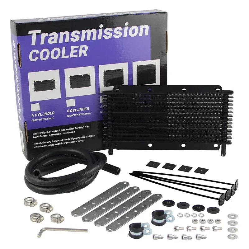 

Universal Tube & fin 14 Row Transmission Oil Cooler Kit 11"x4.2"x0.75" (280x107x19mm) inlet/outlet 9.6mm 3/8" Barb