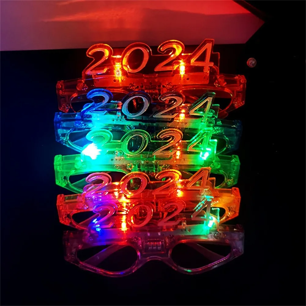 Kacamata 2024 2024 Tahun LED bersinar LED berkedip kacamata 2024 ornamen berkedip kacamata 2024 warna-warni Tahun Baru Cosplay