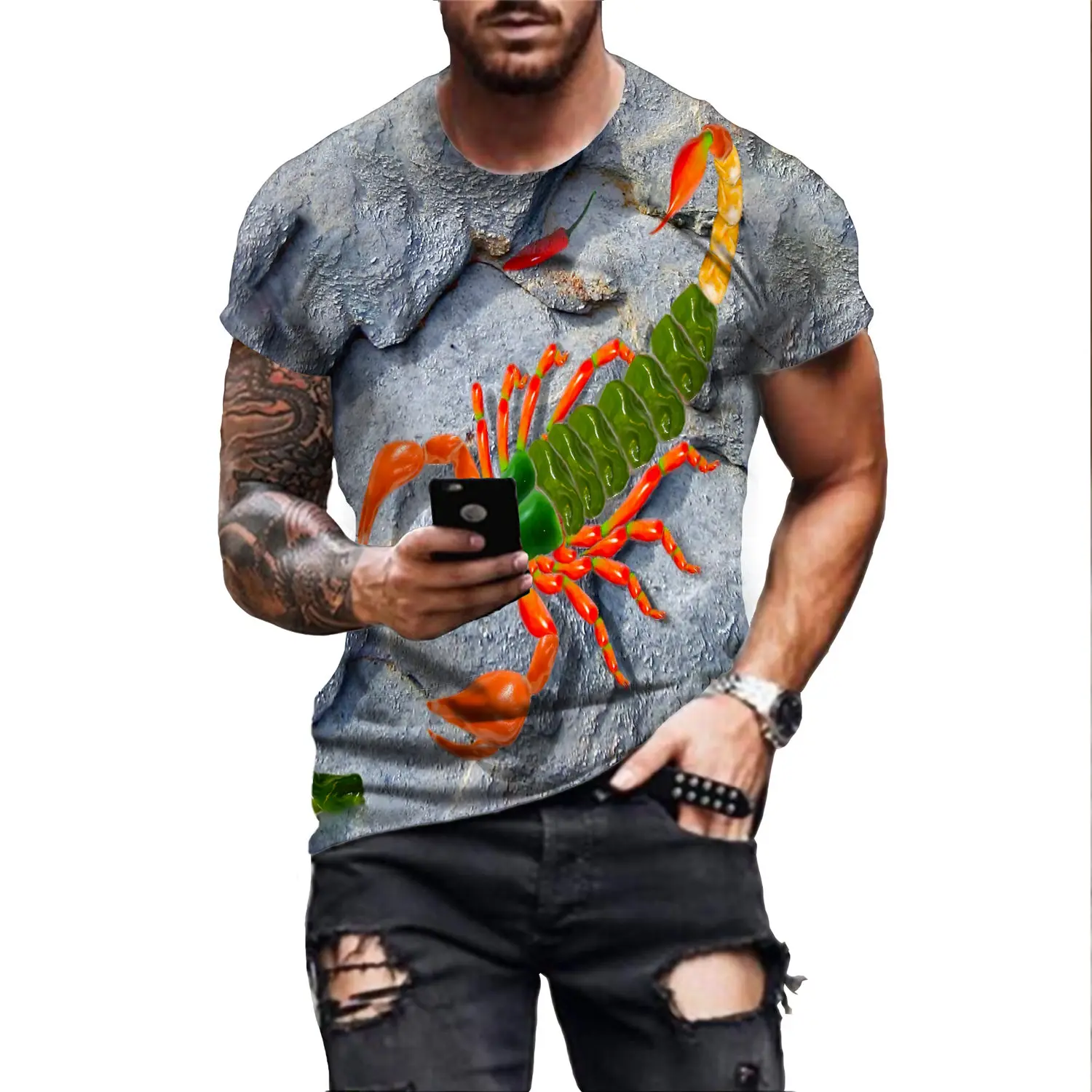 

Лидер продаж, мужские футболки с животным скорпионом, 3D футболка, повседневные топы, модная уличная одежда с круглым вырезом и коротким рукавом, футболка, Прямая поставка