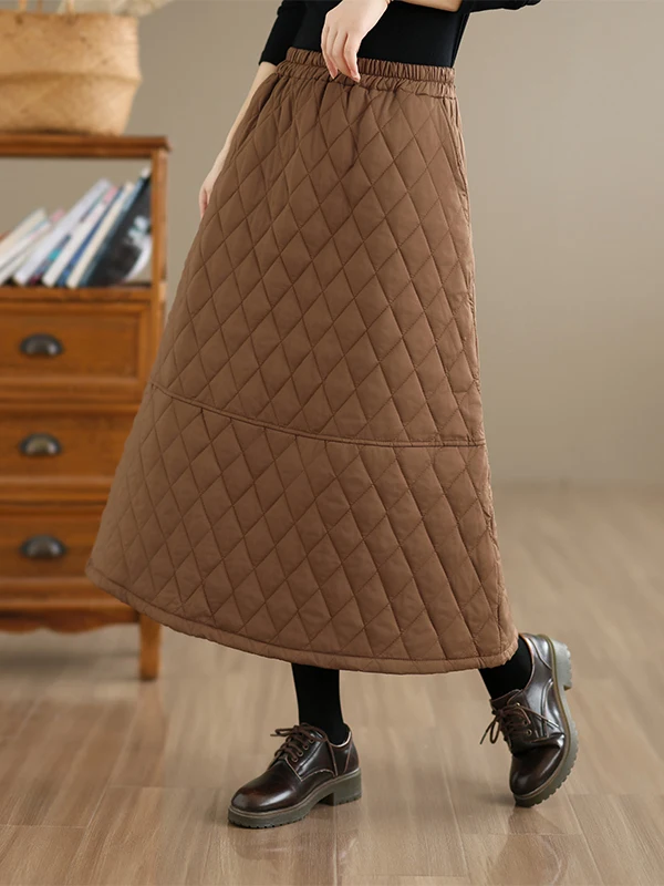 Authentic High Waist Extended Length Thickened Washed Cotton Skirt Women's A-Line Skirt Standard Fit Winter Season Polyester ...