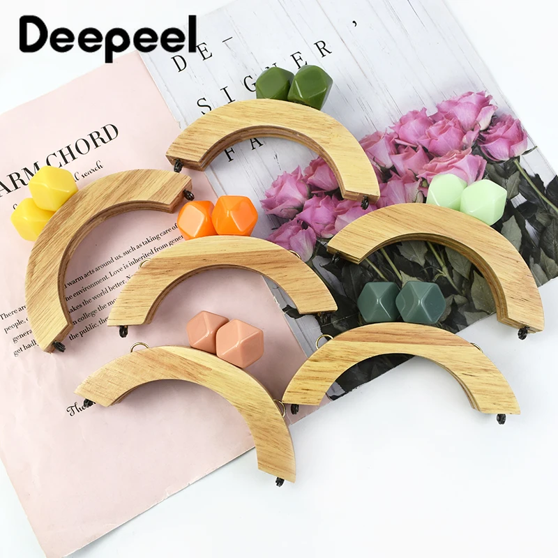 1Pc Deepeel 14*8cm Colored Beads Wooden Bag Handle Mini Purse Frame Kiss Clasp Wood Clip DIY Handbag Closure Bags Accessories