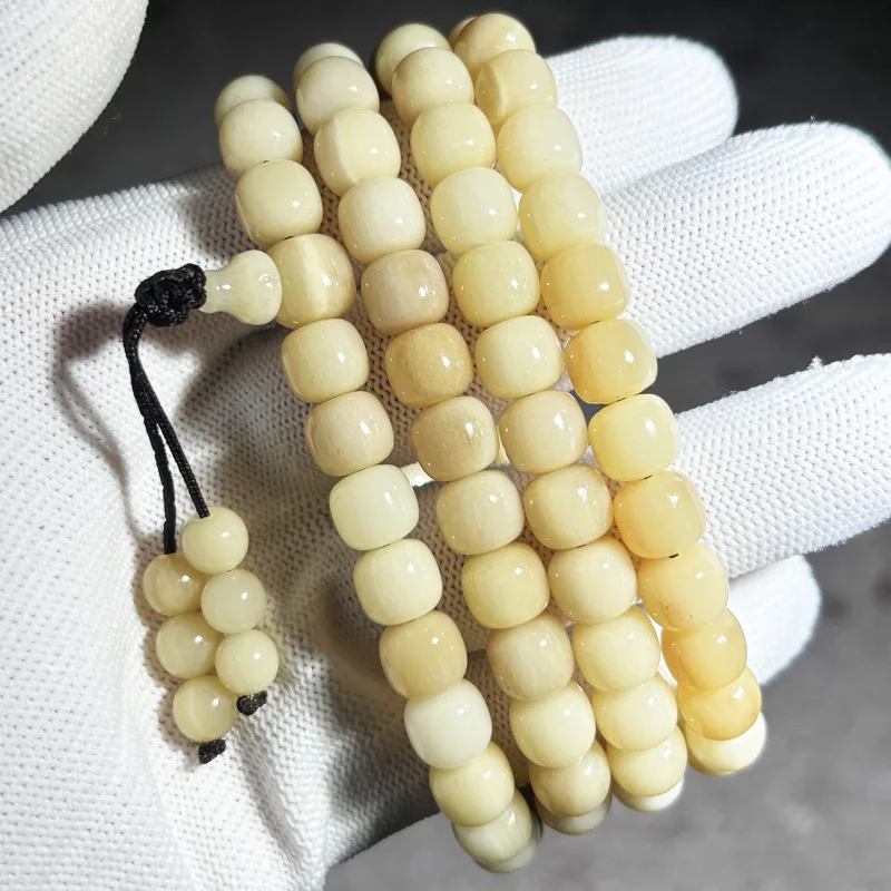 Handmade Chinese Style Natural Camel Bone 108 Barrel Beads Mala Bracelet Lucky Blessing Prayer Jewelry For Meditation Good Fortu