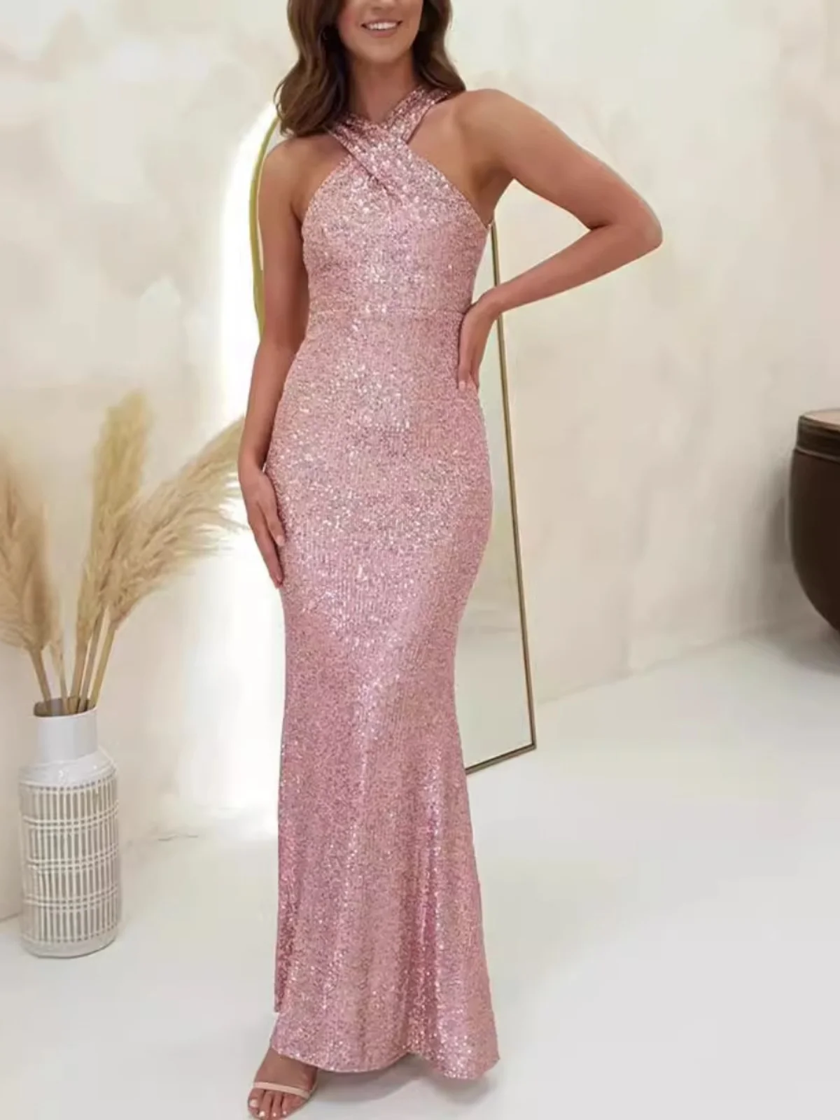 

Элегантное длинное облегающее женское платье-футляр из полиэстера для вечерних мероприятий