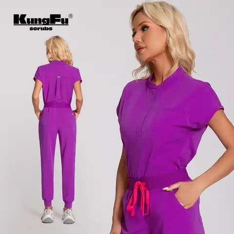 KUNGFU SCRUBS Nurses Uniforms Women Medical Scrubs Set Antibacterial Wrinkle Resistant Shirt Pant Fade Resistant Doctors Clothes