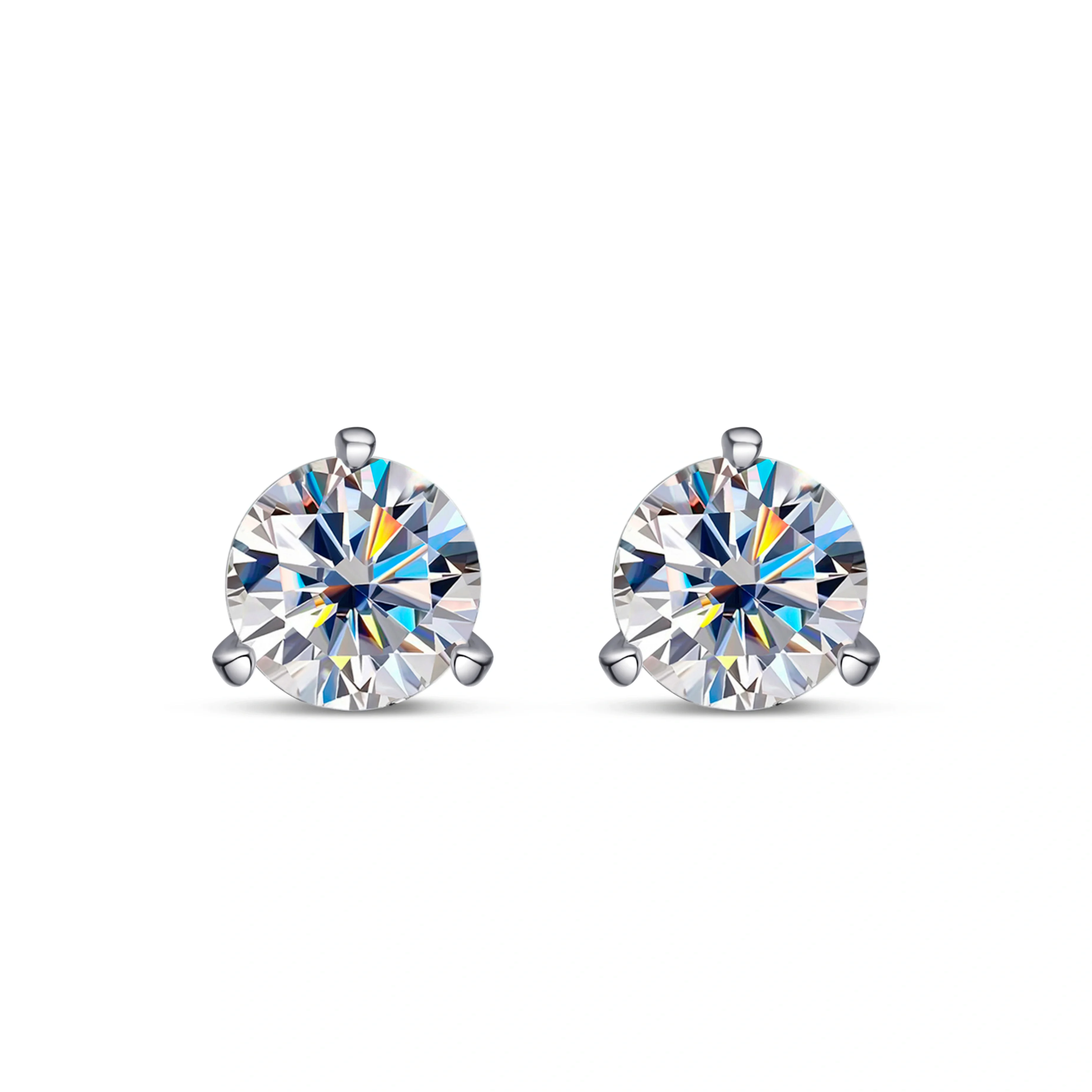 Women Men Classic Trendy 3‑Prong‑Set Round Moissanite Earrings, D‑VVS1 Stones, GRA Certified, 925 Sterling Silver, Fine Ear Jewelry for Party Birthday Anniversary Holiday Gift