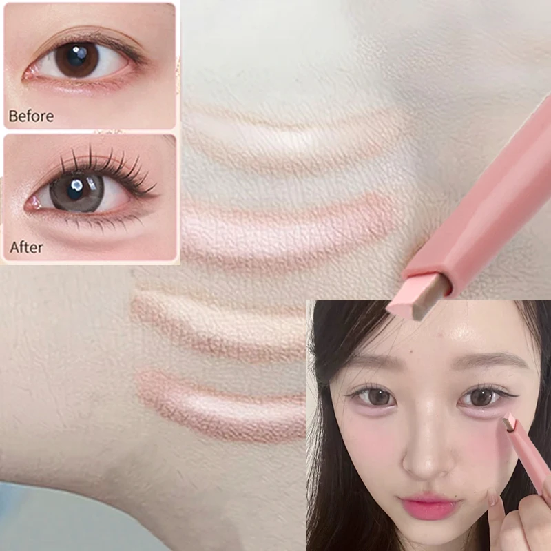 2-in-1 2-colors Silkworm Pen with Brush Waterproof Naturally Eyelid Pencil Lasting Brightening Shadow Highlighter Korean Makeup