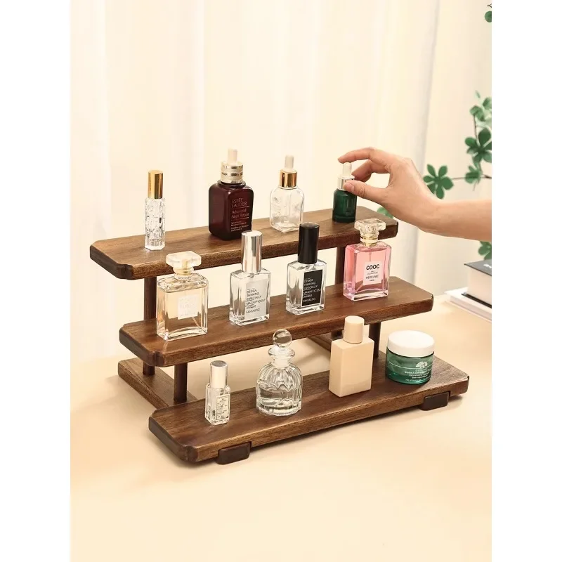 Desktop trapezoidal perfume rack solid wood coffee cup holder wooden cup storage water cup ladder display stand