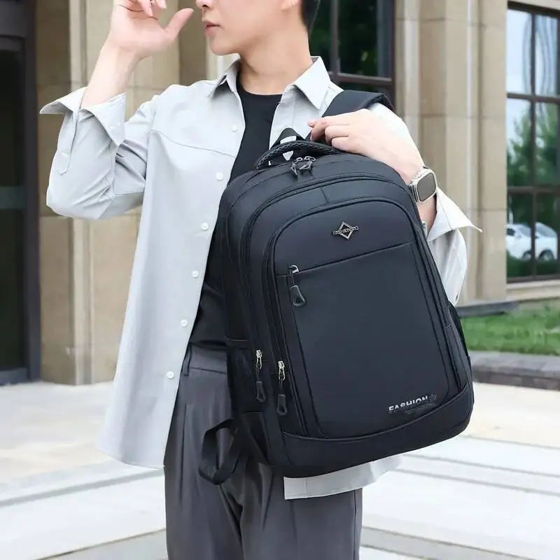 

Мужской повседневный однотонный деловой рюкзак большой вместимости, дорожная двойная сумка на плечо для студентов, поездок на работу
