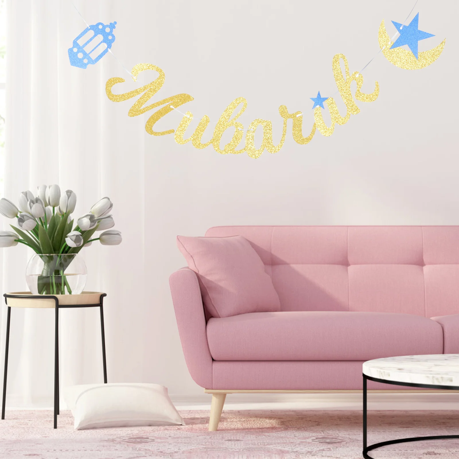 

Eid Party Decor 2 Banners 2 Eid Mubarak Ramadan Festival Supplies Sequin Backdrop Home Celebration Decorations