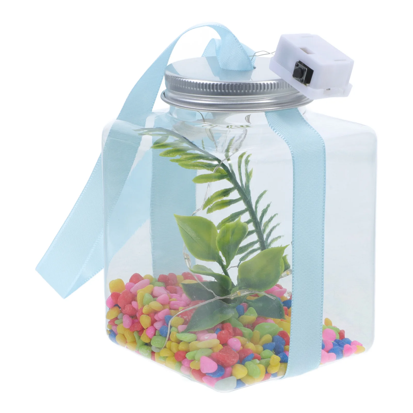 

1Set Lighted Fish Tank Transparent Plastic Small Goldfish Bowl Tabletop Aquarium Decorative Fish Tank for Office Home Garden