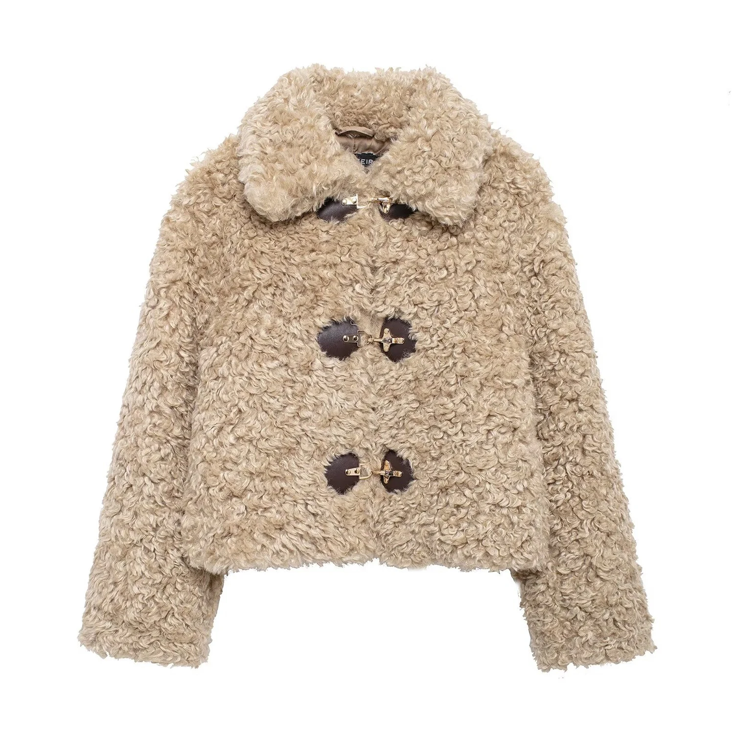 

Women's Autumn Winter New Fleece Jacket Casual Versatile Toggle-Button Solid Color Warm Cropped Coat