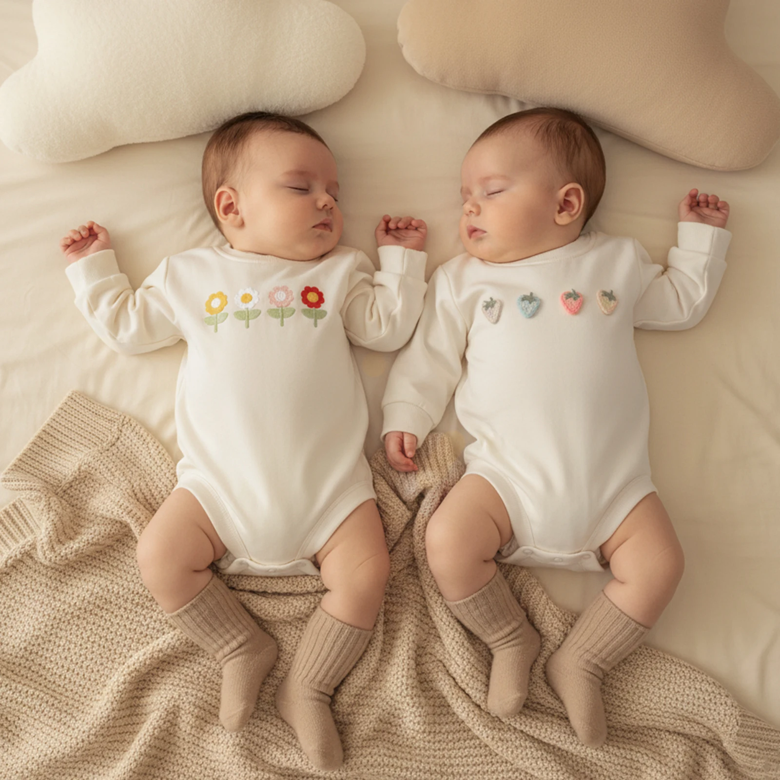 Baby Girls Spring Sweatshirt Romper Strawberry Embroidery Long Sleeve Round Neck Bubble Bodysuits Jumpsuit Clothes