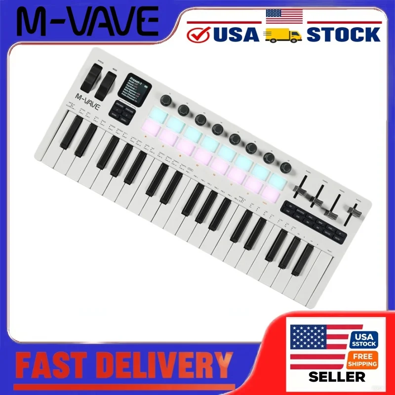 M-VAVE SMK-37 Pro 37Key MIDI تحكم لوحة المفاتيح المدمج في المركب 16 منصات RGB بلوتوث اللاسلكية لاستوديو إنتاج الموسيقى