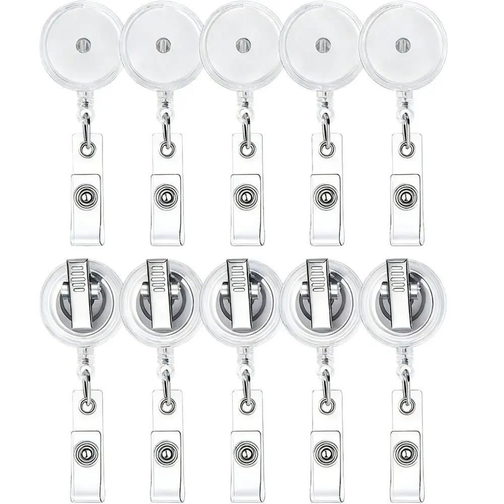 Plastic Material Retractable Badge Reel Rotating Clip Clear Transparent ID Card Holder 360 Rotatable Retractable Pull